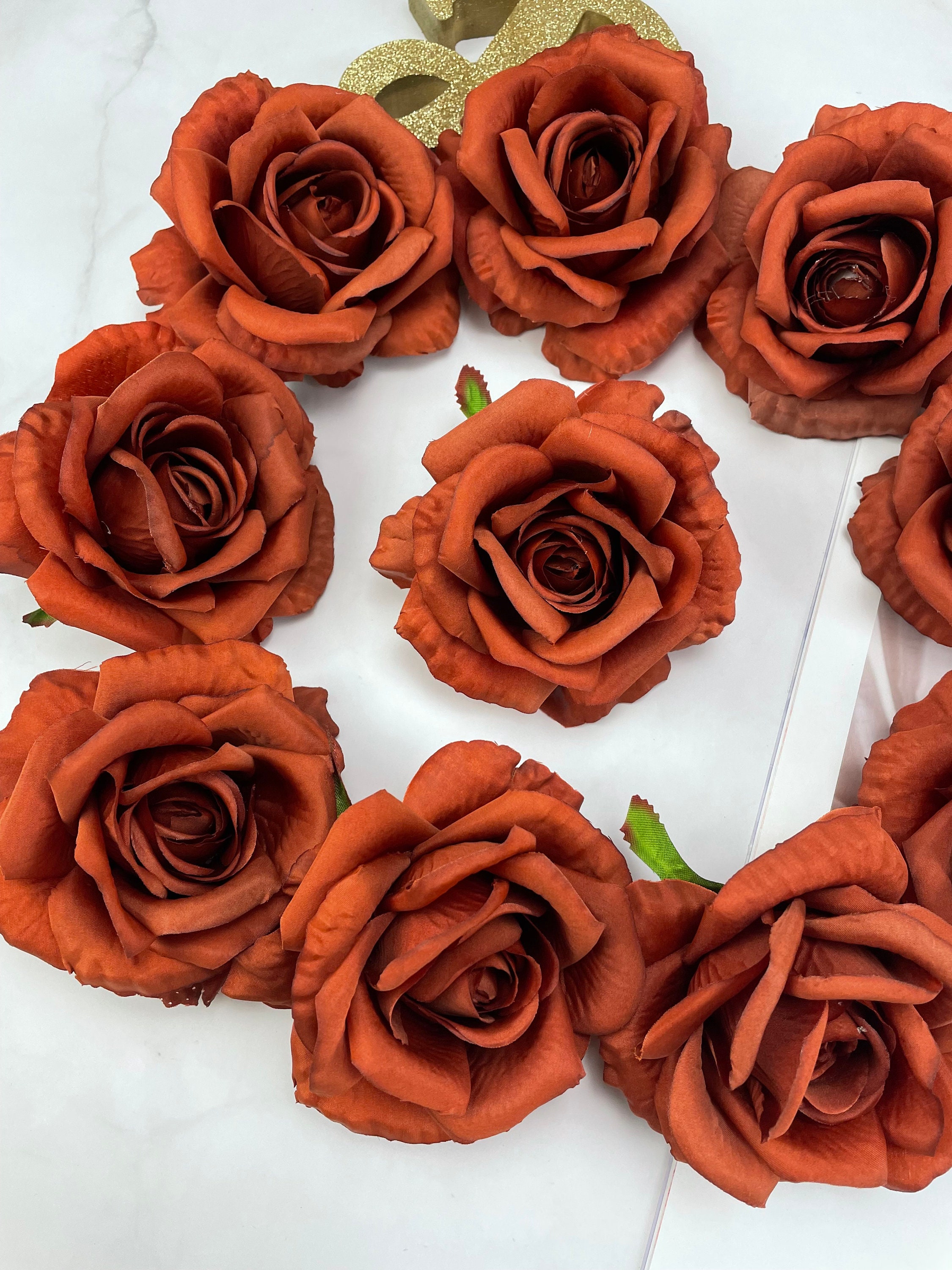 10pcs Big Head Rust Orange Rose Fake Roses Wedding Flowers Etsy