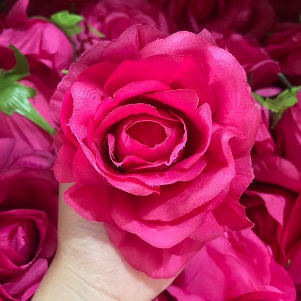 10-100pcs Fuchsia Fake Roses Hot Pink Flowers Silk Roses pour BRICOLAGE Wedding Bouquets Centerpieces Arrangements Party Baby Shower