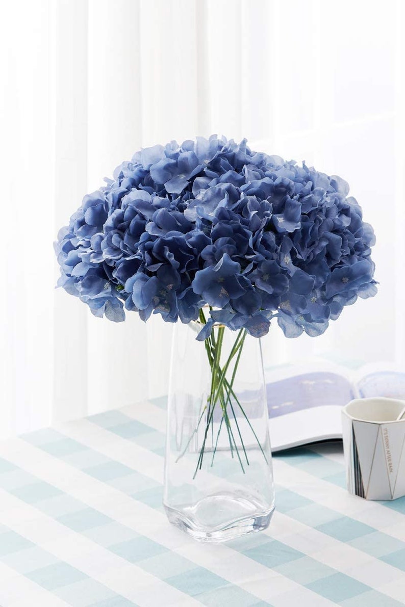 Pack of 10 Dusty Blue Artificial Flowers Hydrangea Silk Etsy