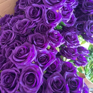 High Quality 10pcs Purple Roses Artificial Flowers Purple Silk Flowers for Wedding Bouquets Party Centerpieces Home Office Decoration