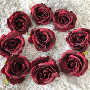 10pcs Burgundy Roses Artificial Velvet Burgundy Rose Thich Cloth Flowers for Wedding Centerpieces Home Decorations
