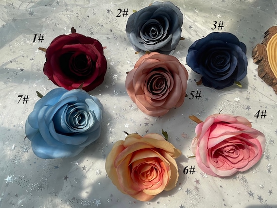 25 Teste Di Fiori Artificiali In Seta Borgogna - Rose Grandi Con Stelo, Per Bouquet Matrimonio, Centrotavola, Decorazioni