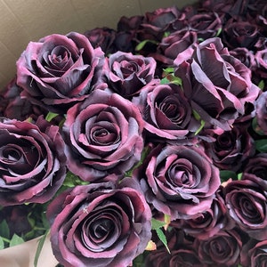 10pcs Burgundy Rose with Long Stems Dark Red Flower Wine Roses for Wedding Bouquets Home Office Decoration