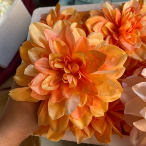 Faux Dahlia Flower Head Only Artificial Flowers Orange Flowers for Fall Wedding Bridal Shower Bouquet Arrangement Decorations