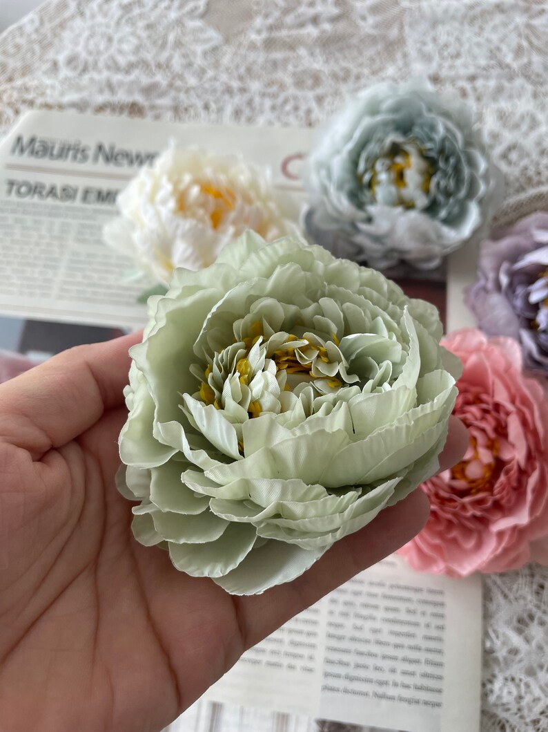 10-100pcs High Quality Artificial Peony Sage Green Flowers Dusty Blue Peony Silk Flowers for Wedding Bouquets Home Party Decor image 5