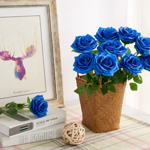 Royal Blue Silk Rose with Long Stems 10pcs Artificial Blue Flowers for Bouquets Wedding Arrangements Birthday Party Decoration