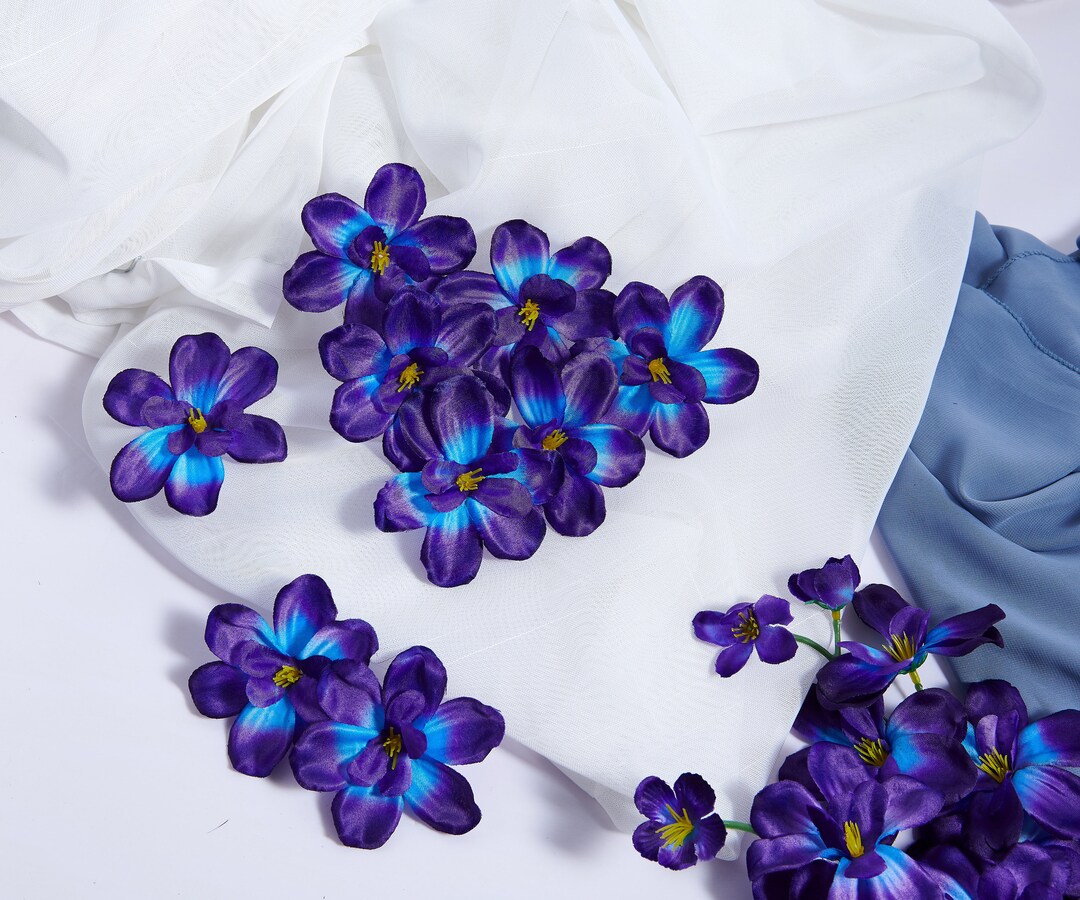 50pcs Artificial Orchids Flower Head Blue and Purple Cymbidiums