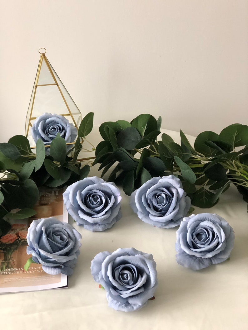 10pcs Velvet Dusty Blue Rose Artificial Big Head Rose Dusty Etsy