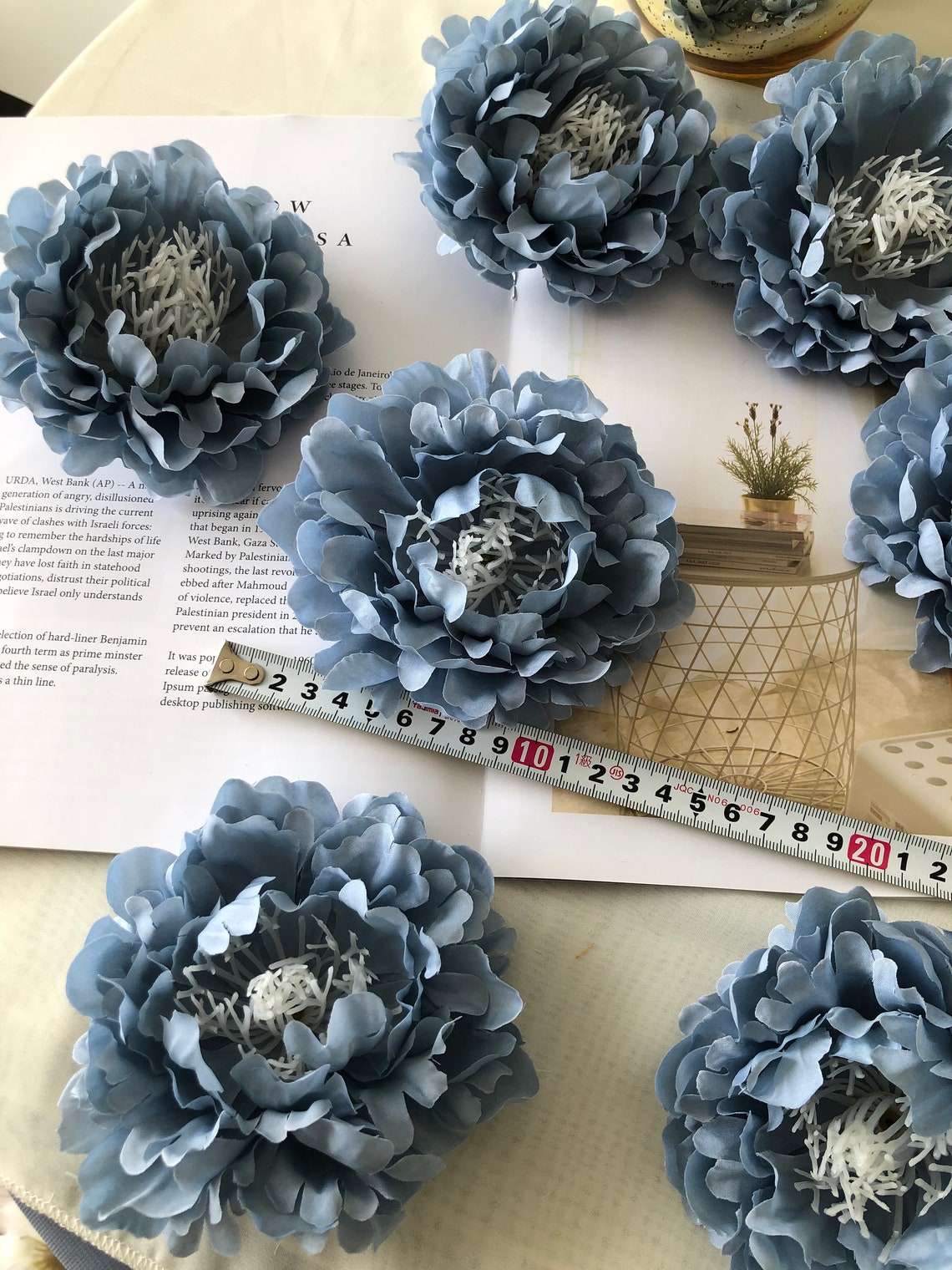 Pack of 10 Dusty Blue Artificial Peony Silk Flowers Big Head Etsy