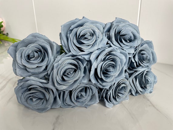 DUSTY BLUE Rose Stem | Artificial Flowers | Fake Roses | Silk Roses | Faux  Flowers | Flowers in Bulk (1 stem)