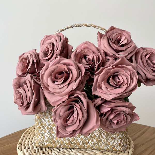 10pcs Dusty Rose with Long Stems Dusty Rose Wedding Flower for Wedding Bouquets Home Office Decoration