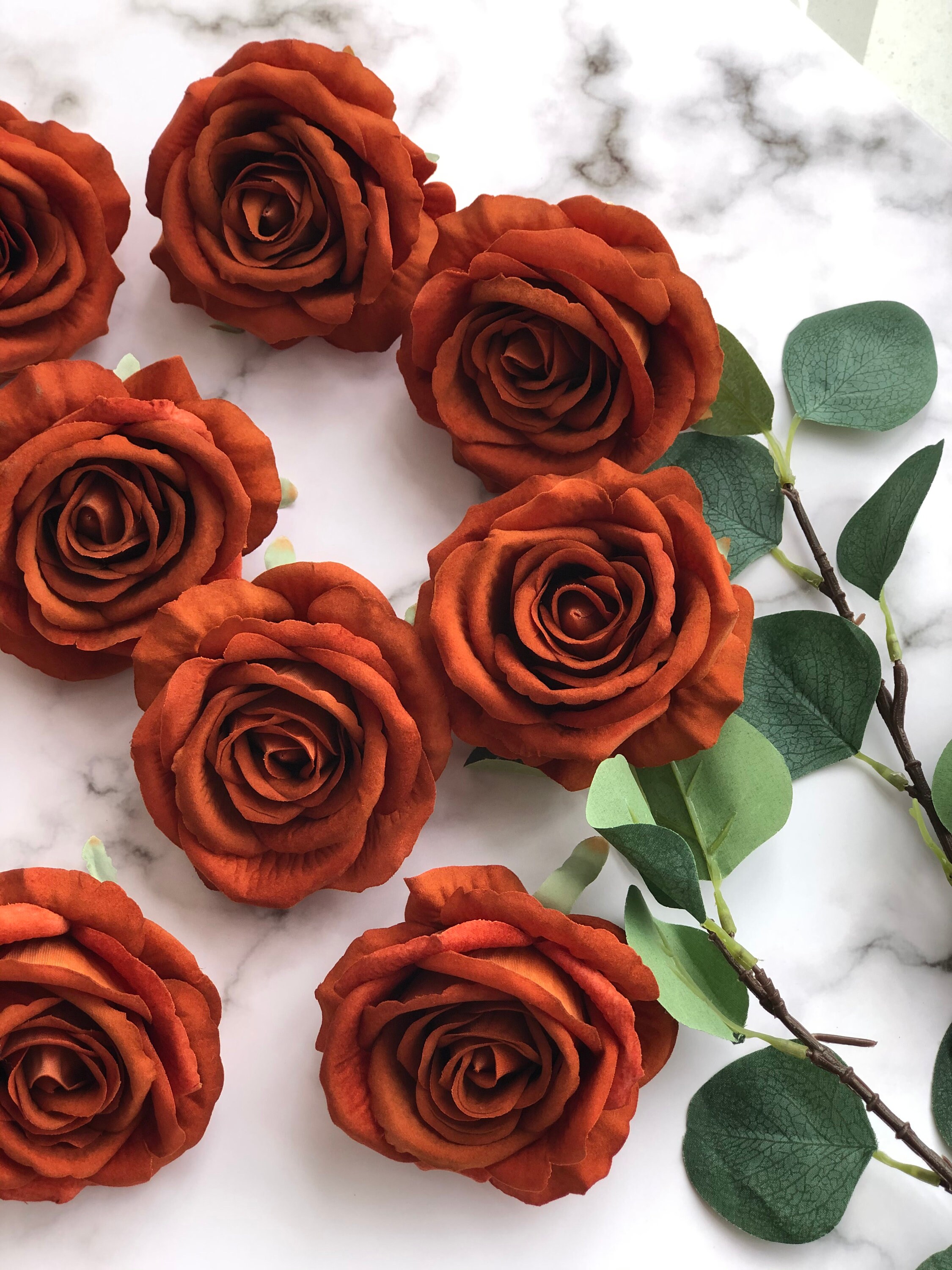 Fake Orange Roses 10pcs Rust Orange Realistic Fake Roses - DIY Wedding Decor, Rose Head ...