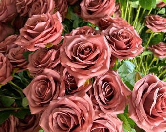 Dusty Rose Artificial Flowers, Mauve Wedding Bouquet, 10pcs