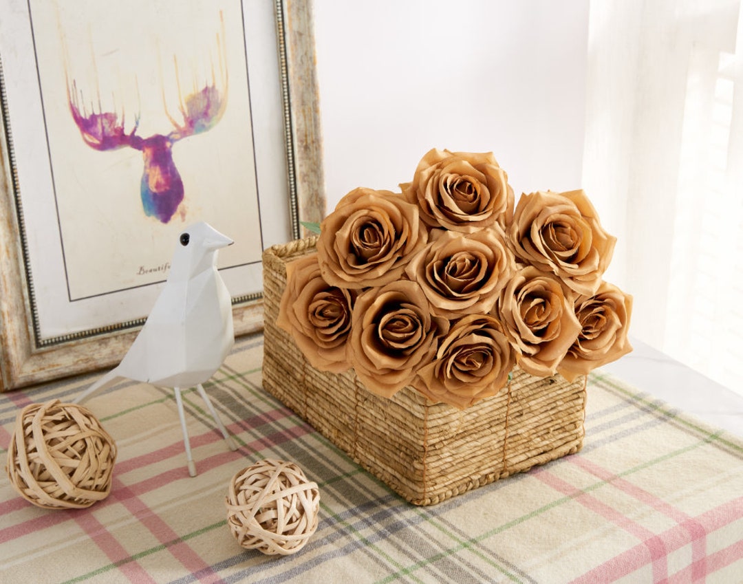 10pcs Silk Toffee Rose With Long Stems Artificial Toffee Etsy