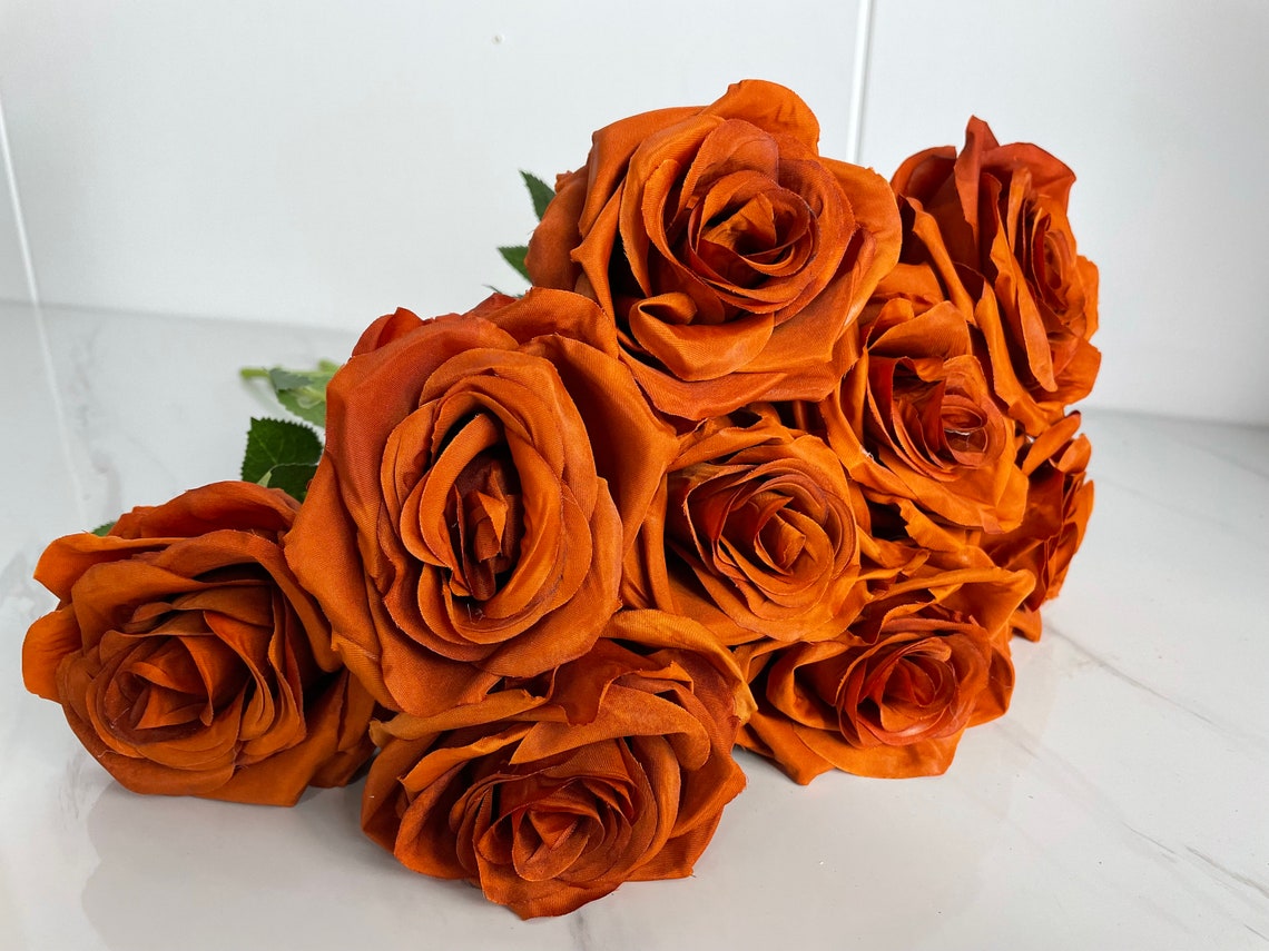 10pcs Burnt Orange Artificial Rose With Long Stems Fake Etsy