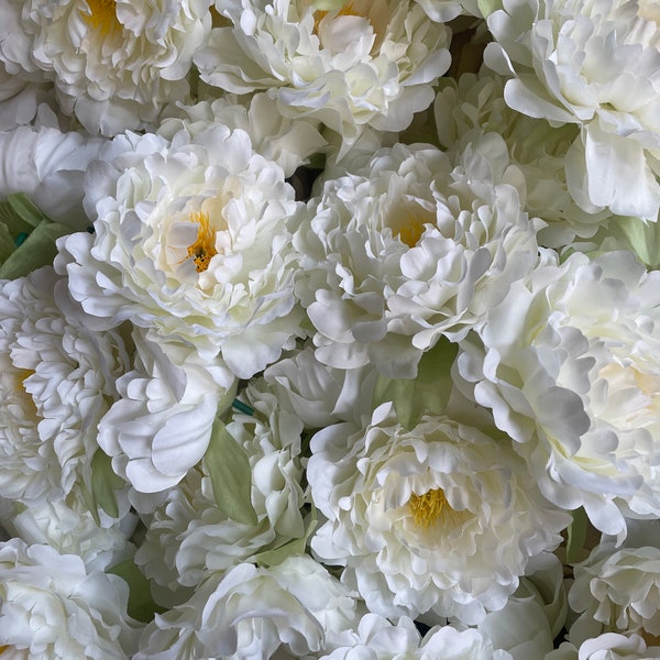 Pakket van 10 ivoren kunstmatige pioenrozen zijden bloemen grote kop pioenrozen hoofden alleen voor bruiloft decoratie centerpieces