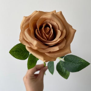 10pcs Artificial Toffee Rose Stem Brown Silk Rose Artificial Silk Roses for Wedding Bouquets Home Office Decoration
