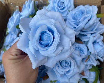 50-100pcs Sky Blue Artificial Roses Silk Flowers High Quality Flowers Heads Only for Wedding Decoration Centerpieces