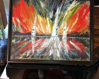 Framed Oil Painting on Canvas | Abstract Seascape | Artwork Palette Knife Impasto SAILBOAT TRIO