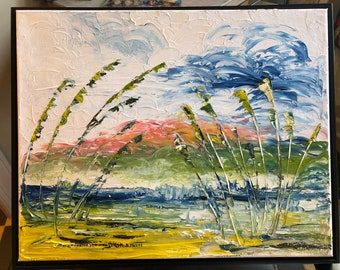 Abstract Oil Painting on Canvas | STORMY SEA OATS | Original Artwork by Catherine Ludwig Donleycott