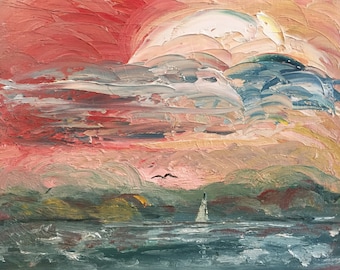 Sunset Sail Oil Painting on Canvas