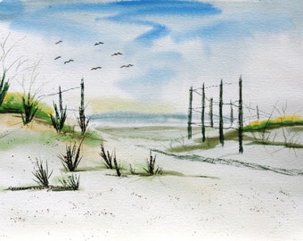 BEACH FENCES | Original Watercolor Seascape by Catherine Ludwig Donleycott