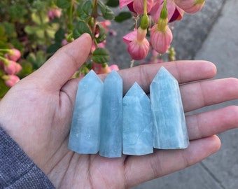 aquamarine crystal tower || high quality mini natural crystal points, self standing, ethically sourced