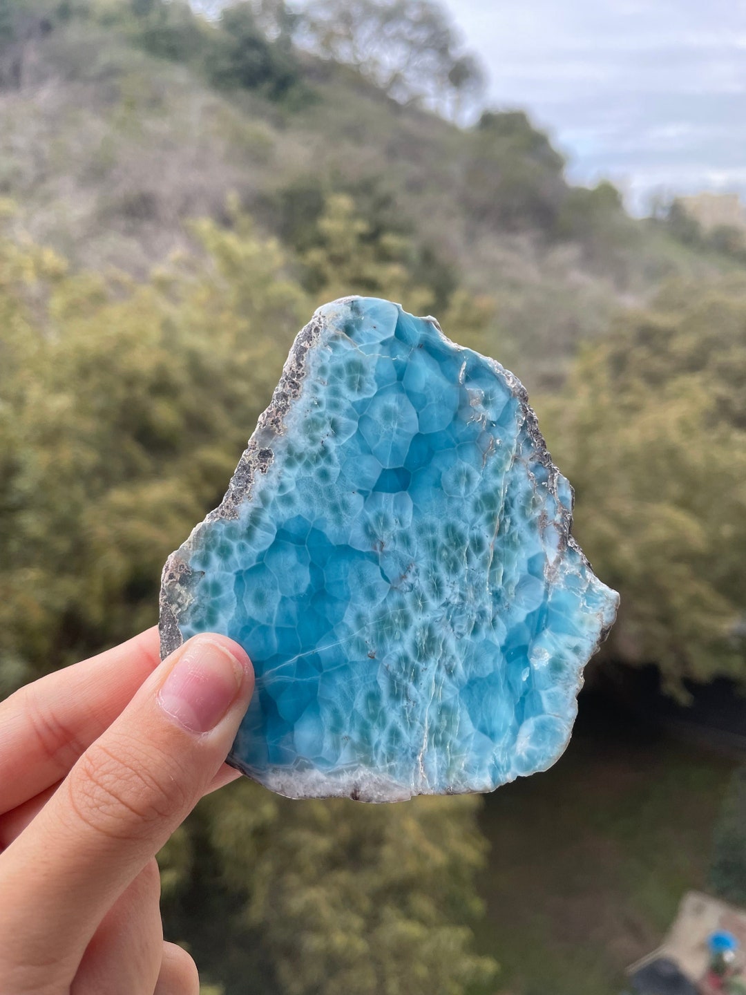 UNIQUE Larimar Geode Slice Larimar Slab, Raw Cut & Polished Nodule ...