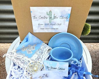 Gift Bundle, As Shown, Dream Catcher, Vintage Fiesta Ware, Raw Quartz Crystals