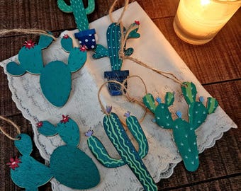 Hand-Painted Artisan Cactus Ornaments