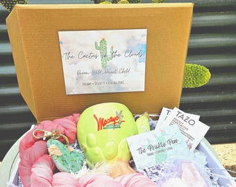 Gift Bundle,  As Shown, Retro Desert-Themed, Summer Scarf, Margarita Mug, Rose Quartz Crystals