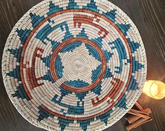 Southwestern Basket...Hand-Woven, Radiating Star Pattern...Table or Wall Decor, Late Vintage