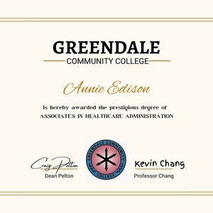 DRUCKBARE DIGITAL Greendale Community College Diploma Anpassbare aus der TV-Show Community; Diplom, Zertifikat, individuell, personalisiert