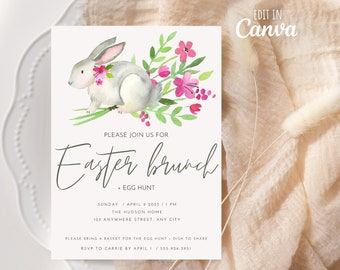 Easter Brunch Invitation, Easter Invitation Card, Digital Invitation, Bunny Invite, Canva Template, Invitation Template, Easter Invite