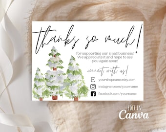 Thank You For Your Order, Etsy Thank You Card, Snowy Trees Thank You, Christmas Thank You, Thank You Template, Holiday Card, Christmas Trees