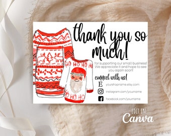 Thank You For Your Order, Etsy Thank You Card, Ugly Christmas Sweater Thank You, Christmas Thank You, Thank You Template, Holiday Card