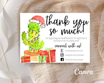 Thank You For Your Order, Etsy Thank You Card, Christmas Cactus Thank You, Christmas Thank You, Thank You Template, Holiday Card,Etsy Seller