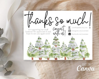 Thank You For Your Order, Etsy Thank You Card, Snowy Trees Thank You, Christmas Thank You, Thank You Template, Holiday Card, Christmas Trees