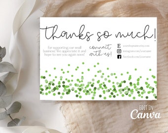 Thank You For Your Order, Etsy Thank You Card, Green Confetti Thank You, Christmas Thank You, Thank You Template, Holiday Card, Etsy Seller