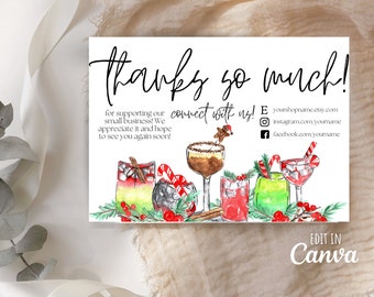 Thank You For Your Order, Etsy Thank You Card, Christmas Drinks Thank You, Christmas Thank You, Thank You Template, Holiday Card,Etsy Seller