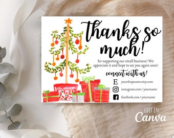 Thank You For Your Order, Etsy Thank You Card, Christmas Tree Thank You, Christmas Thank You, Thank You Template, Holiday Card, Etsy Seller
