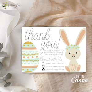 Thank You For Your Order, Etsy Thank You Card, Small Business Thank You, Easter Thank You, Thank You Card Template, Easter Bunny Thank You image 1