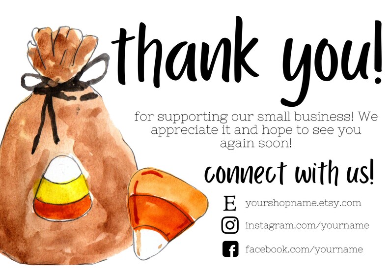 Thank You For Your Order, Etsy Thank You Card, Small Business Thank You, Fall Thank You, Thank You Template, Candy Corn,Treat Bag, Halloween image 2