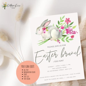 Easter Brunch Invitation, Easter Invitation Card, Digital Invitation, Bunny Invite, Canva Template, Invitation Template, Easter Invite image 2