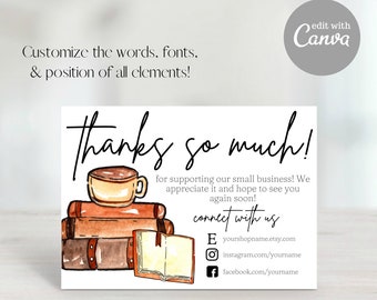 Thank You For Your Order, Etsy Thank You Card, Small Business Thank You, Fall Thank You, Thank You Template, Fall Books, Fall Decor, Coffee