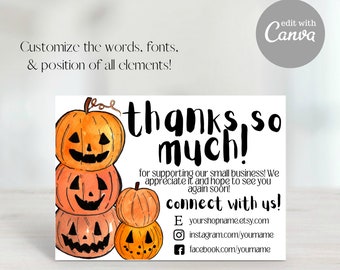 Thank You For Your Order, Etsy Thank You Card, Small Business Thank You, Fall Thank You, Thank You Template, Jack o Lantern,Stacked Pumpkins