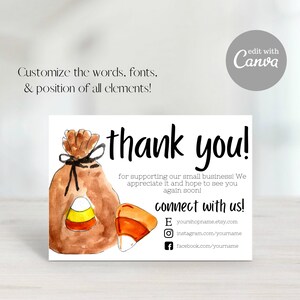 Thank You For Your Order, Etsy Thank You Card, Small Business Thank You, Fall Thank You, Thank You Template, Candy Corn,Treat Bag, Halloween image 1