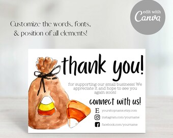 Thank You For Your Order, Etsy Thank You Card, Small Business Thank You, Fall Thank You, Thank You Template, Candy Corn,Treat Bag, Halloween