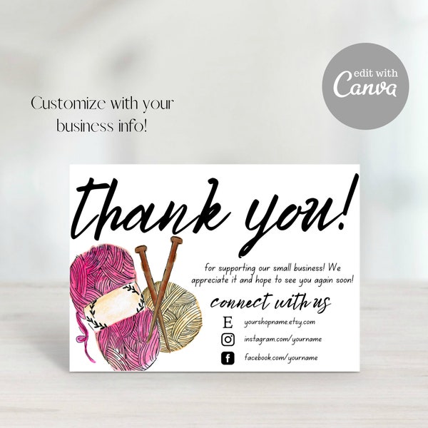 Thank You For Your Order, Etsy Thank You Card, Small Business Thank You, Knitting Thank You, Thank You Template, Yarn, Crochet, Needles