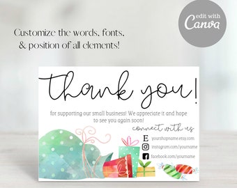 Thank You For Your Order, Etsy Thank You Card, Presents Thank You, Christmas Thank You, Thank You Template,Christmas Card,Holiday Card,Gifts